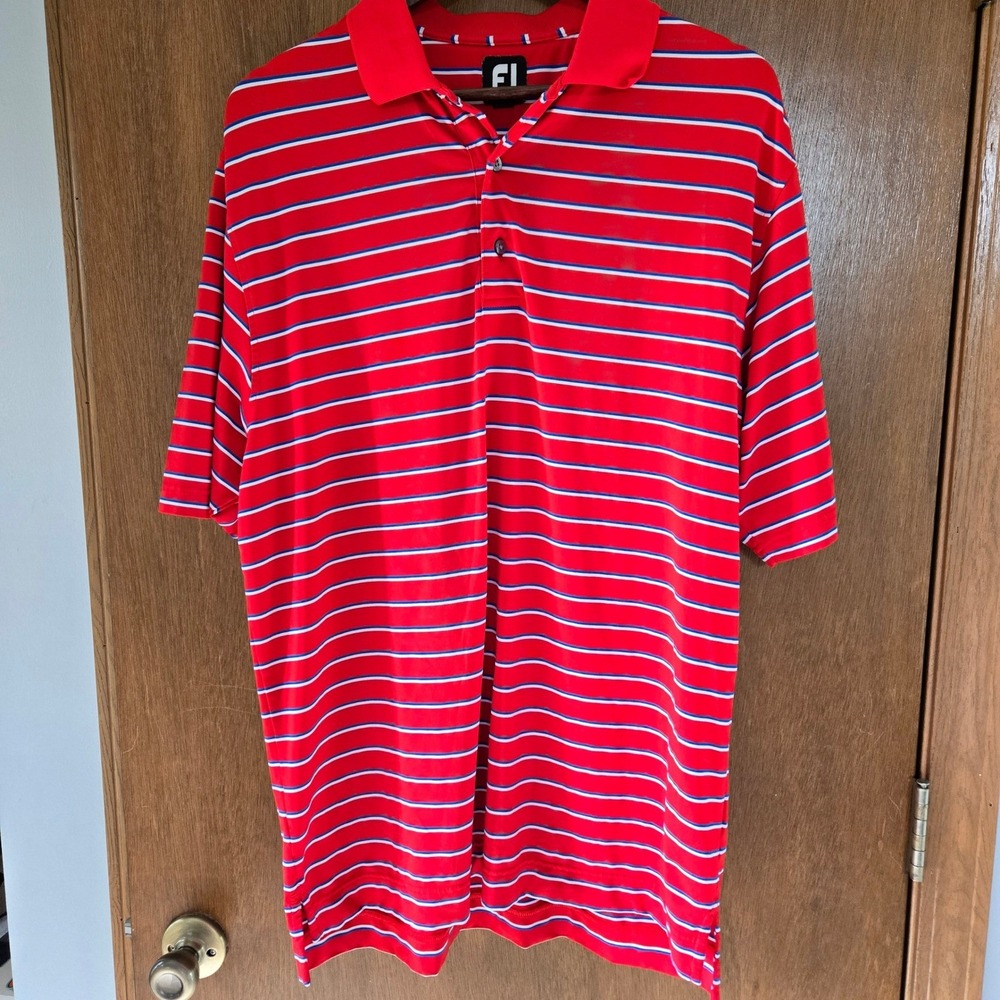 FootJoy Mens ProDry Performance Golf Polo Shirt Red White Blue Size Large